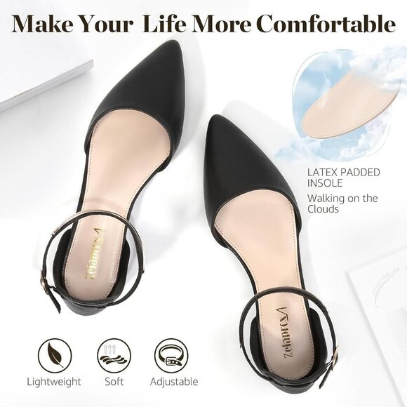 🆕Women Black Pu Faux Leather Rhinestone Pointed Toe Dressy Flat Bow Ballet Shoe - Picture 3 of 7